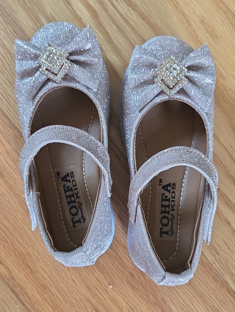 Kids Sparkle Bow Mary Jane Shoes - Rose Gold
